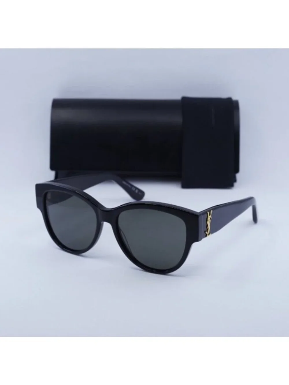 Saint Laurent SLM3 002 Sunglasses Black Cat Eye Frame, Grey Lenses